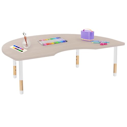 Image of 48 inch x 72 inch Kidney Kids Classroom Table with Adjustable Chunky Wood Legs