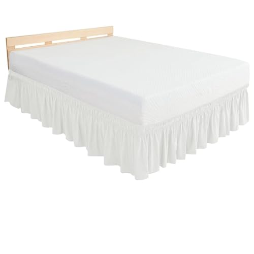 Falda de Cama con Volantes Elástica, Modelo Envolvente y Ajustable - para Medidas 90x190, 135x190, 150x200 cm - Fácil de Colocar, con Caída de 38/45 cm(Blanco,135x200+38cm)