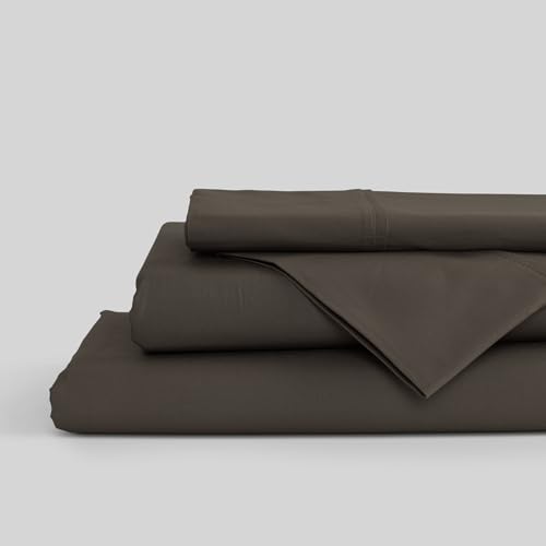 Image of Linen Home 100% Cotton Percale Sheets Full Size, Smoky Charcoal, Deep Pocket, 4 Pieces Set - 1 Flat, 1 Deep Pocket Fitted Sheet and 2 Pillowcases, Crisp Cool and Strong Bed Linen