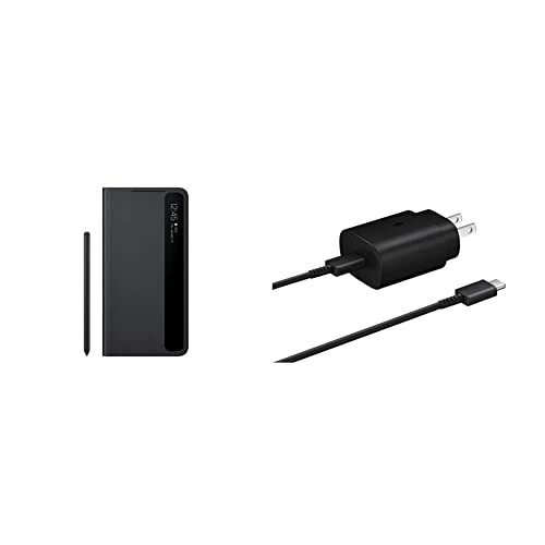 Samsung Galaxy S21 Ultra S-View Flip Case with S-Pen Bundle - Black (US Version) & 25W USB-C Super Fast Charging Wall Charger - Black (US Version with Warranty)