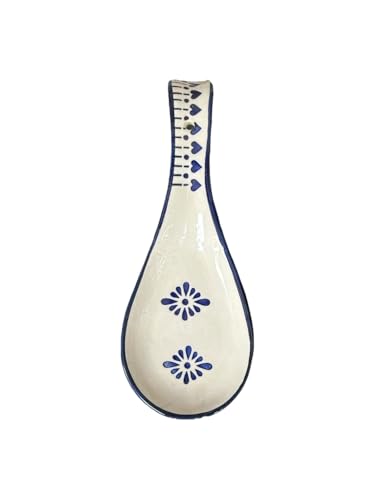 Image of Maya | Hand-Painted Ceramic Spoon Rest - Blue Floral Design, Large Cutlery Holder for Kitchen & Tableware, Pack of 2 (Blue)
