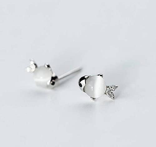 Boucles d'oreilles S925 en argent avec poisson synthétique rose pour femme