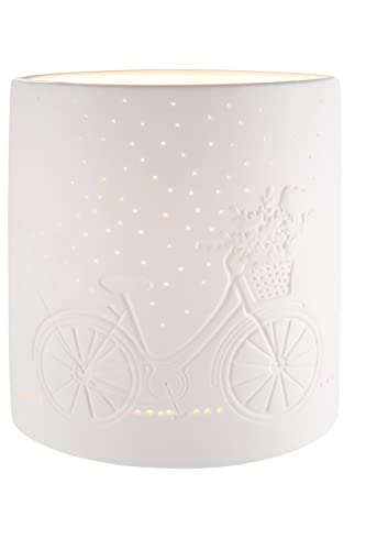 Preisvergleich Produktbild GILDE Porzellan Tischlampe Blumenfahrrad - Lampe Standlampe mit Lochmuster- Deko Wohnzimmer - Geschenke für Frauen - Farbe: weiss - Höhe 20 cm
