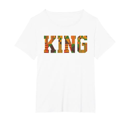 African King Art for Boys Men Afro Kente Cloth African Print T-Shirt, Women's Plus, White, 6X