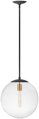 Hinkley Warby Medium Orb Pendant Light, Customize Stem Length, for Even or Sloped Ceilings, Aged Zinc and Clear Glass