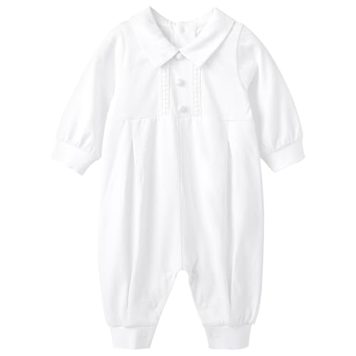 Image of pureborn Unisex Baby Jumpsuit Infant Boys Girls Cotton Spring Fall Romper One-Piece Coverall Baptism Outfit White 0-24 Months