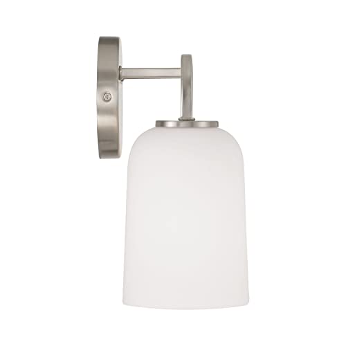 Image of HomePlace Lighting 148841BN-542 Lawson Transitional Soft White Glass Bell Vanity Light for Bathroom, 4-Light 400 Total Watts, 10 inch H x 32 inch W, Brushed /Satin Nickel