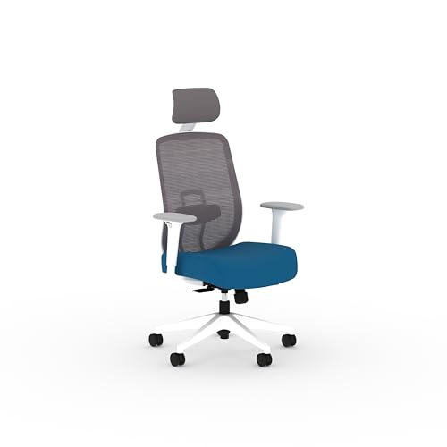Image of HON Altern Ergonomic Office Chair with Headrest, Mid‑Back Mesh Desk Chair, Adjustable Arms, Seat Slide, Synchro‑Tilt, Rolling Computer Seat for Home Office, White Frame, Peacock