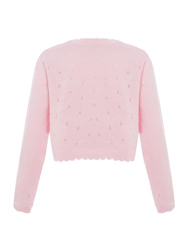 Aislor Kids Girls Flower Knitted Cardigan Sweater Bolero Shrug One Button Open Front Long Sleeve Dress Cover Up2