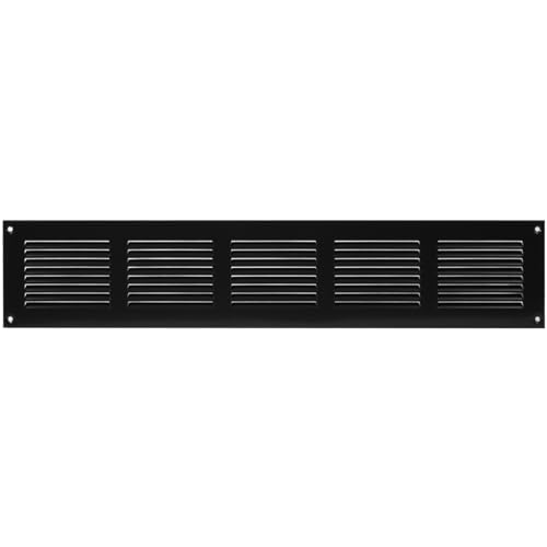 20'' x 4'' Inch / 500 x 100 mm Black Steel Vent Cover - Metal Rectangular Soffit Grille - Louvered Air Return Grille - for Ceiling and Sidewall - Built-in Protection Screen Mesh - HVAC Ventilation