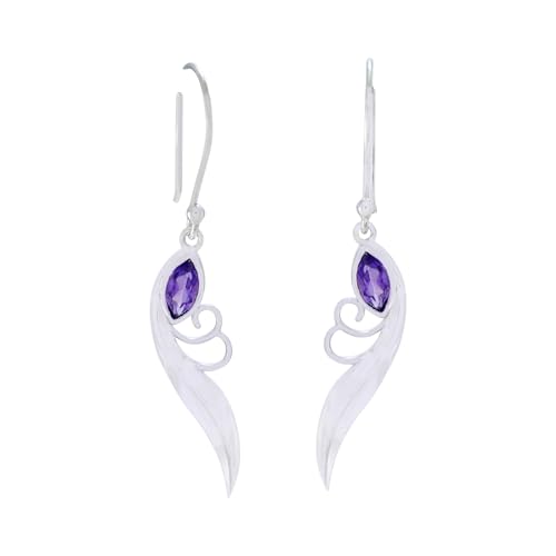 Boucles d'oreilles améthyste naturelle et plumes en argent 925