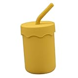 ELAYARD 食品グレードシリコン製ベビー用トレーニングカップ ストロー付き蓋 耐衝撃防漏設計 の自立飲水練習に 幼児用水補給カップ マンゴ