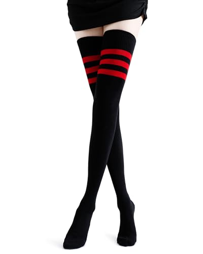 Image of Kayhoma Extra Long Cotton Stripe Thigh High Socks Over the Knee High Plus Size Stockings