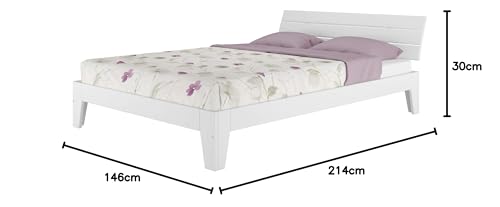 Erst-Holz Doppelbett mit Rollrost 140x200 Futonbett Bettgestell Holzbett Massivholz Kiefer Weiß 60.54-14 W – Bild 4