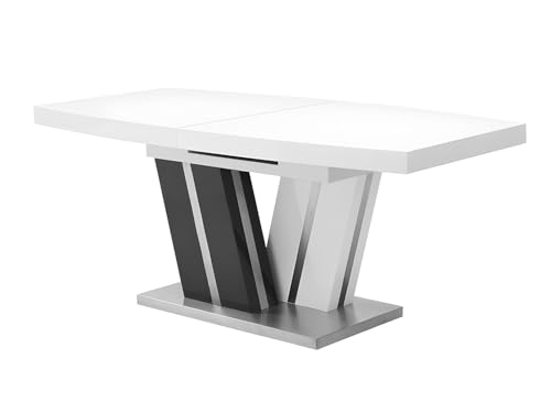 Vente-unique - Table à Manger Extensible Noami II - 6 à 8 Couverts - MDF laqué Gris et Blanc