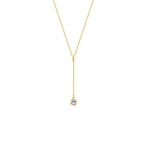 S.J JEWELRY Womens Handmade CZ Simple Delicate 14K Gold Plated/Rose Gold Plated/Silver Plated Lariat Simple Baton Adjustable Y Necklace-Y-CZ