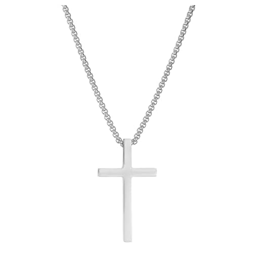 AFSTALR Collana con Croce da Uomo in Argento con Ciondolo Croce in Acciaio Inossidabile con Croce Cristiana Gioielli per Uomini e Donne