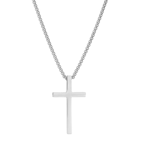 AFSTALR Collier Croix Homme Argent Chaine Pendentif Croix Acier Inoxydable Bijoux Chretienne pour Homme et Femme