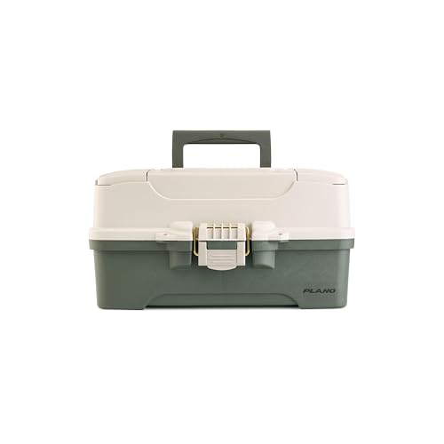 Image of Plano Three-Tray Tackle Box, Green /Tan, Rust-Proof Brass Latch, Top-Access Tray with Deep Storage, Made in the USA, Portable Fishing Gear Storage Organizer