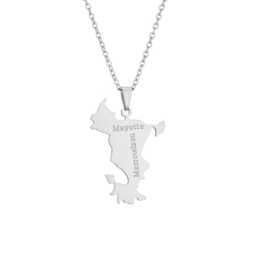 EHOTER Collier Pendentif Carte, Carte du Monde Colliers, Mode Mayotte Carte Ppendant Collier, Ethnique Charme Patriotique Bijoux, Cadeau Anniversaire Fêtepour...