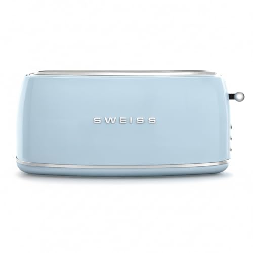 SWEISS Grille Pain Toaster GRV6 vintage, 2 Fentes, 6 Niveaux de puissance, Décongélation, Spécial Baguettes, Rapide et Uniforme, Nettoyage Facile, Tiroir...