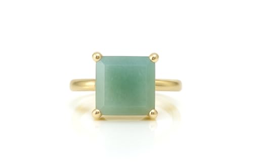 Bague aigue-marine carrée en pierre précieuse sertie main pour femme