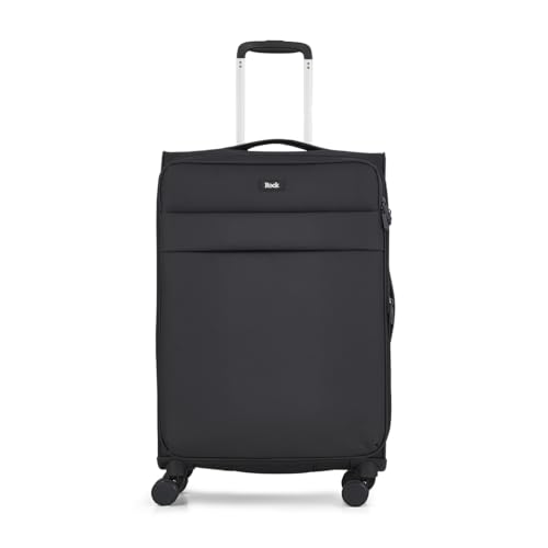 Rock Harper Medium Soft Shell Suitcase in Black - Lightweight, Sleek & Minimalist Design - Telescopic Handle, 360 Swivel-Wheels & TSA Combination Lock - 67 x 42 x 29.5 cm 50L Capacity