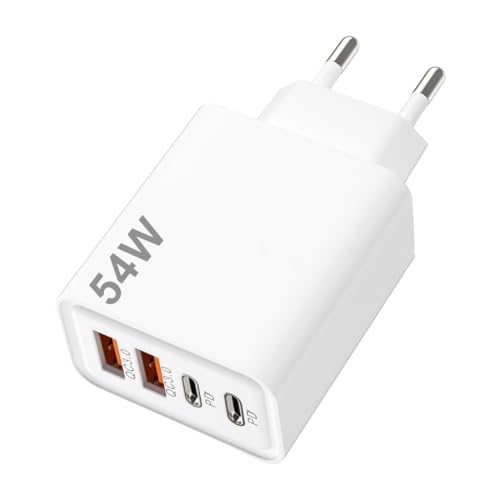 Tomedeks Caricatore USB, 4 Porte Caricatore USB da Muro 54W PD+QC 3.0 Carica Rapida Caricabatterie,USB Multipla Ricarica Veloce Caricabatterie per iPhone,Samsung,Xiaomi,Huawei