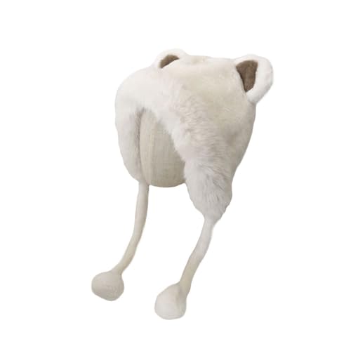 WITHMOONS Fluffy Animal Ear Beanie Fleece Lining Earflap Cap Winter Knit Hat YZ70225
