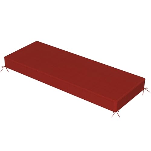 Sundale Outdoor Olefin Bench Cushion， Water-Resistant Patio Couch Cushion, Loveseat Sofa Pad with Straps Red, 59 x 18 x 4 Inches