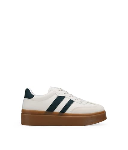 BOSANOVA Zapatillas de Plataforma para Mujer con Dos Tiras Laterales a Contraste y Doble Suela de Plataforma. Cierre Mediante Cordones Planos. Calzado para Mujer Beige 40
