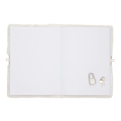Diario personal blanco de felpa con candado y llaves miniatura 3