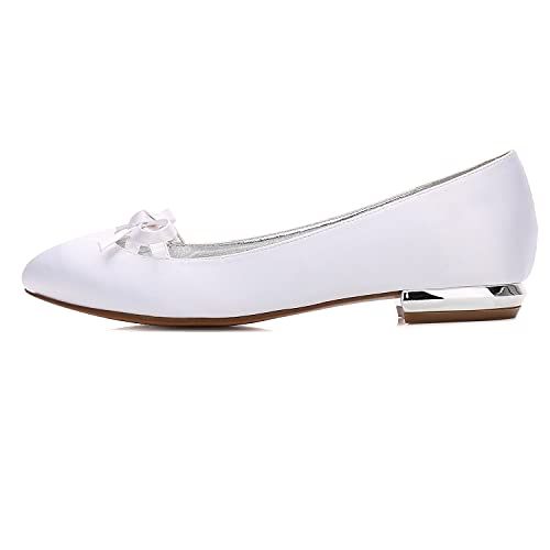 DXSYMJM Bridal Shoes Women Round Toe Satin Ballet Flats Wedding Dress Shoe Dolly Shoes2