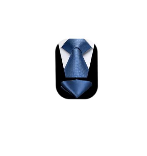 Image of HISDERN Ties for Men Solid Houndstooth Neckties Handkerchief Formal Business Tie & Pocket Square Set Wedding Party