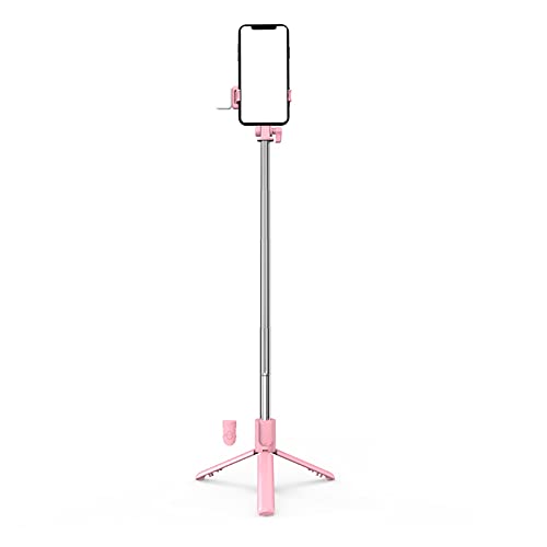 Perche à selfie extensible trépied Bluetooth rose avec lumière SCRUBY