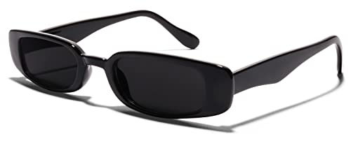 ShadyVEU Slim Classic Rectangular Sunglasses UV Protection 90’s Vintage Small Wide Retro Frame Fashion Shades (Black Frame, Super Dark Lens)
