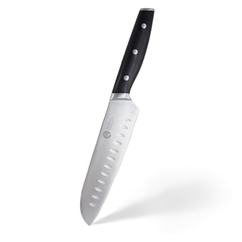 MasterChef Cuchillo Santoku Profesional, Acero Inoxidable con Alto Contenido en Carbono con Cabezales y Asas de Triple Remache, Espiga Llena, Hoja Longitud 18cm MasterChef Cuchillo Santoku Profesional, Acero Inoxidable con Alto Contenido en Carbono con Cabezales y Asas de Triple Remache, Espiga Llena, Hoja Longitud 18cm