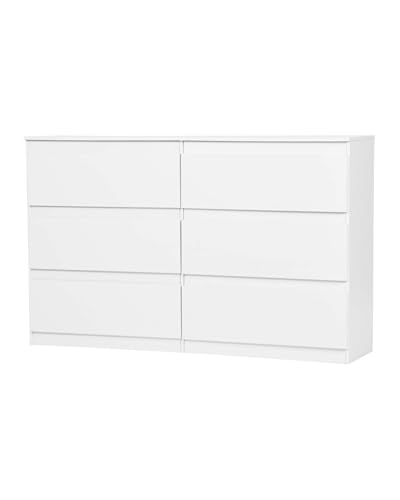 Amveya Cómoda Dormitorio Blanca 6 Cajones Cajonera Armario Estrecha 30cm Fondo Cajonera Dormitorio Alto Brillo Aparador Salón y Mueble Entrada Sinfonier Pasillo 120x30x75cm