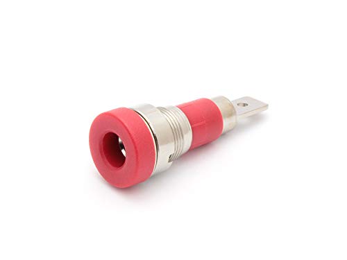 Einbaubuchse 4mm, Metallgewinde, 4,8mm Flachstecke, VPE 10 Stück, rot