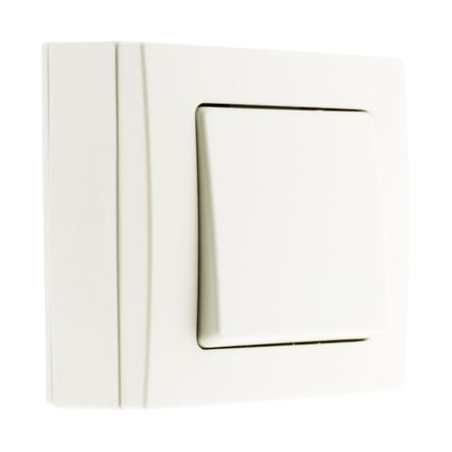 Zenitech   Pulsador en Superficie Borne Automático   Equipamiento Eléctrico Sin Tornillos a la Vista   Compatibilidad con Molduras Estándar, Mecanismo Desmontable, Pre perforación 4 Lados   Blanco