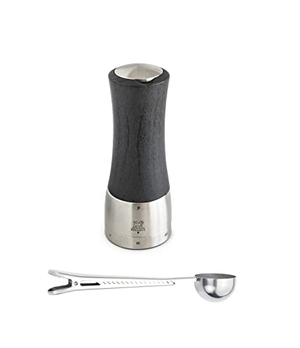 Peugeot - Madras u'Select Manual Pepper Mill Gift Set - Adjustable Grinder - Stainless Steel & Beechwood, Graphite - With Stainless Steel Spice Scoop & Clip