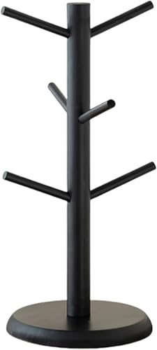 SUEOUX Soporte para tazas de café, soporte para tazas con 6 ganchos para ramas, soporte para tazas, soporte para tazas, soporte para tazas, soporte de pie para encimera, organizador negro