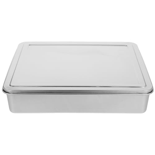 VOSAREA Stainless Steel Covered Baking Pan Nonstick Cake Pan for Tiramisu and Mousse Cakes Ideal 33x28x6 Baking Container for Home Use Silver Finish for Baking and Food
