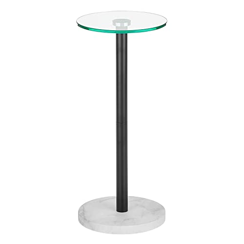 Mdesign Glass Top Side/End Drink Table - Small Modern Round Accent Metal Nightstand Furniture For Living Room, Dorm, Home Office, And Bedroom - 9" Round - Clear/Matte Black/White Marble Print #TOP6