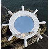 Nagina International Espejo de rueda de barco blanco de 24 pulgadas Decoración del hogar de Captain's Maritime Beach