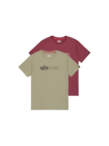 Alpha Industries Alpha Label T 2 Pack T-Shirt für Herren Olive/Burgundy – Ansicht 1