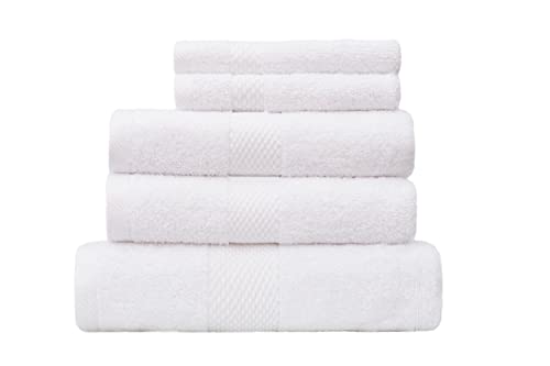 Sweet Green - Ensemble de 5 Serviettes de Luxe 100% Coton Bio peigné 650g/m2 - Oeko-Tex certifié -Usage Quotidien - Emballage sans Plastique-(Blanc)