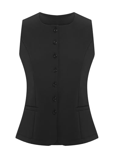 YEAHDOR Womens Vest Sleeveless Button Down Vest Tops Crew Neck Casual Dressy Waistcoat Business Outfits Suit3