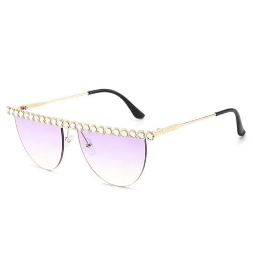 Lunettes de soleil sans monture UV400 avec branches en métal et cristaux chic