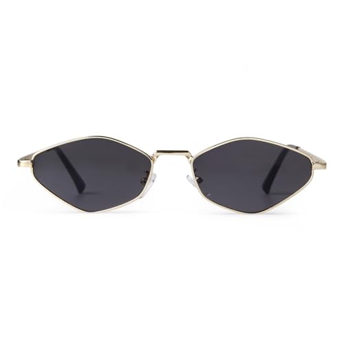 Retro Small Narrow Irregular Sunglasses Womens Mens Trendy Chic Metal Sun Glasses 90s Sunnies UV4004